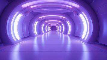 AI generated Empty purple  tunnel. Technology futuristic background. photo