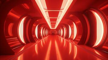 AI generated Empty red futuristic tunnel. Technology Design. photo