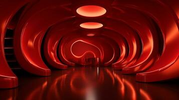 AI generated Empty red futuristic tunnel. Technology Design. photo