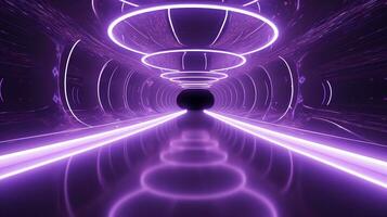 AI generated Empty purple  tunnel. Technology futuristic background. photo