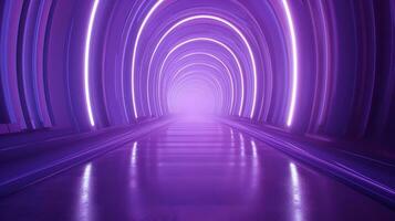 AI generated Empty purple  tunnel. Technology futuristic background. photo