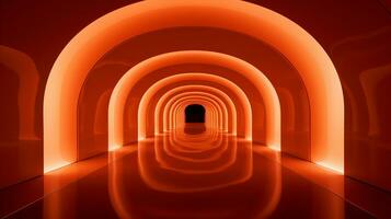 AI generated Empty orange futuristic tunnel. Technology Design. photo