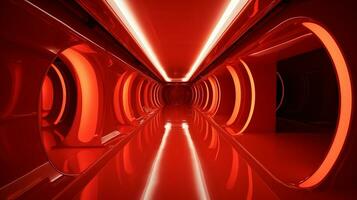 AI generated Empty red futuristic tunnel. Technology Design. photo