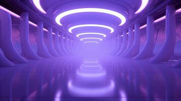 AI generated Empty purple  tunnel. Technology futuristic background. photo