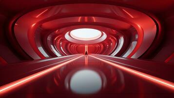 AI generated Empty red futuristic tunnel. Technology Design. photo