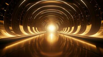 AI generated Empty gold futuristic tunnel. Technology Design. photo