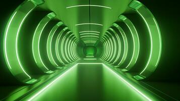 AI generated Empty green futuristic tunnel. Technology Design. photo