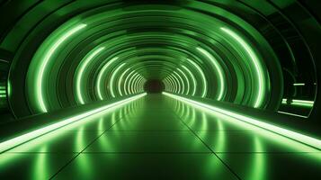 AI generated Empty green futuristic tunnel. Technology Design. photo