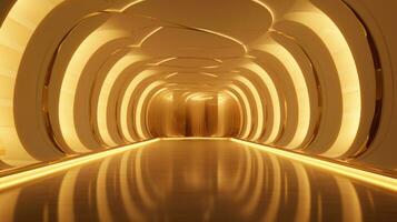 AI generated Empty gold futuristic tunnel. Technology Design. photo