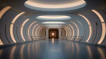 AI generated Empty marble futuristic tunnel. Technology Design. photo
