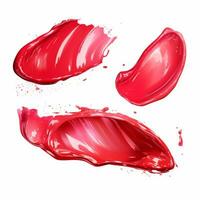 AI generated Red lipstick smears set on white background. Cream makeup texture. photo