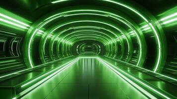 AI generated Empty green futuristic tunnel. Technology Design. photo