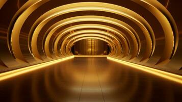 AI generated Empty gold futuristic tunnel. Technology Design. photo