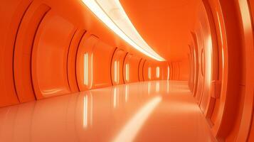 AI generated Empty orange futuristic tunnel. Technology Design. photo