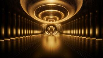 AI generated Empty gold futuristic tunnel. Technology Design. photo