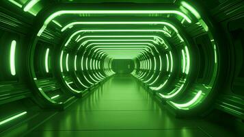 AI generated Empty green futuristic tunnel. Technology Design. photo