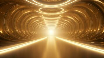 AI generated Empty gold futuristic tunnel. Technology Design. photo