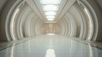 AI generated Empty marble futuristic tunnel. Technology Design. photo