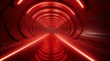 AI generated Empty red futuristic tunnel. Technology Design. photo