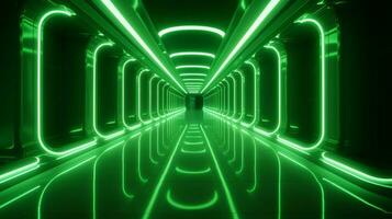 AI generated Empty green futuristic tunnel. Technology Design. photo