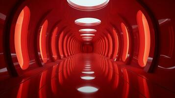 AI generated Empty red futuristic tunnel. Technology Design. photo