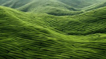 AI generated Green tea plantation, top view texture photo