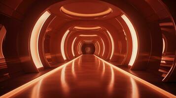 AI generated Empty gold futuristic tunnel. Technology Design. photo