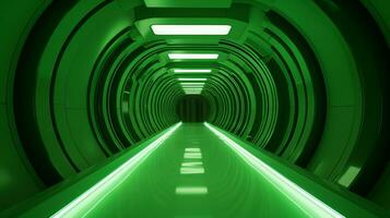 AI generated Empty green futuristic tunnel. Technology Design. photo