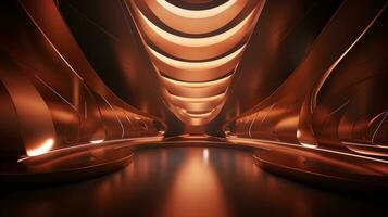 AI generated Empty gold futuristic tunnel. Technology Design. photo