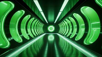 AI generated Empty green futuristic tunnel. Technology Design. photo