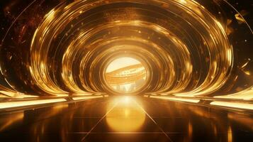 AI generated Empty gold futuristic tunnel. Technology Design. photo