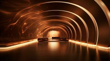 AI generated Empty gold futuristic tunnel. Technology Design. photo