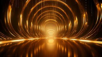 AI generated Empty gold futuristic tunnel. Technology Design. photo