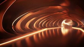 AI generated Empty gold futuristic tunnel. Technology Design. photo