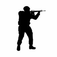 Soldier with rifle silhouette vector illustration. Military soldier graphic resources for icon, symbol, or sign. Soldier silhouette for military, army, security, war or defense