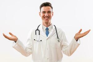 Portrait of young doctor gesturing photo