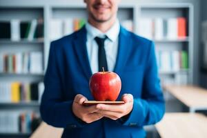 profesores día - inspirador profesor a el frente de el clase, dedicado estudiantes levantamiento su manos en firmar de participación. en del maestro día, nosotros celebrar esos quien forma mentes ai generativo foto