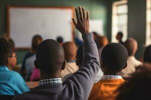 Teachers Day - Dedicated Afro-descendant students in the classroom with a teacher teaching. On Teachers Day, we celebrate the passion for teaching and the love of learning. AI Generative photo