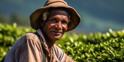 AI generated Tourists use mobile phone to take photos of a tea plantation. AI Generated