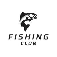 Fishing club Logo design with creative angler and jumping fish. vector