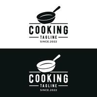 Logo template for a rustic retro vintage cooking pot or frying pan. Logo for a restaurant. vector