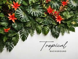 AI generated Tropical foliage at the bottom on isolated white background with copy space. photo