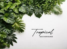 AI generated Tropical foliage at the bottom on isolated white background with copy space. photo