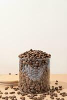 Reusing Glass Jars To Store Dried Food Living Sustainable Lifestyle At Home. coffee beans in glass jar photo