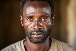 retrato de negro confidente hombre con Copiar espacio. ai generado foto