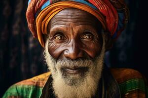 vistoso retrato de africano hombre , ai generado foto