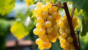 AI generated Ripe grape bunches in vineyard, nature vibrant autumn harvest generated by AI photo