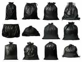 AI generated Black garbage bag collection isolated on white background photo