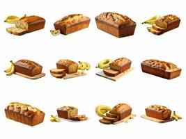 AI generated Banana bread collection isolated on white background photo