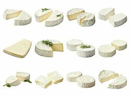 AI generated Two pieces of white mold soft cheese collection isolated on white background photo